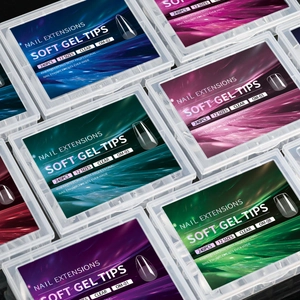 Set of 240pcs clear soft gel nail tips in 12 sizes with a semi-matte ultra-thin design