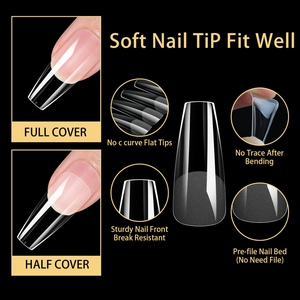 480 faux ongles souples avec design pré-limé et base plate résistante aux cassures