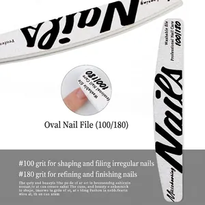 Detailed view of 100/180 grit washable oval nail file with professional double-sided texture