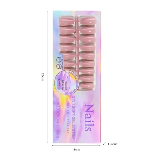 Pink nude press-on nails set with 3-in-1 soft gel system in professional box