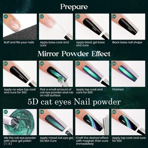 5D Chamäleon Katzenaugen und Spiegel-Nagelpulver-Set mit 12-Schritt-Anleitung