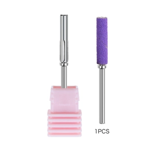 Detail of 1PCS purple nail sanding band with stainless steel mandrel and pink base