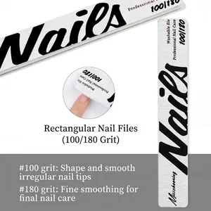 Detail of 100/180 grit double-sided rectangle nail file for professional shaping and buffing