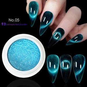 Macro detail of No.05 blue 9D cat eye nail powder with intense magnetic aurora effect