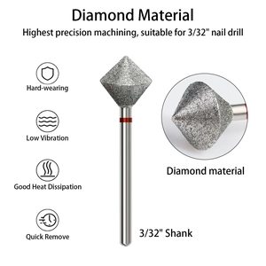 Diamond nail drill bit with 3/32 inch shank and rhombus shape for professional manicure