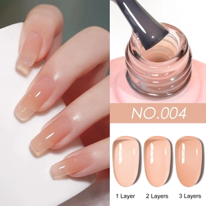 Macro detail of nude jelly nail polish NO.004 showing 1 to 3 layers of color gradient