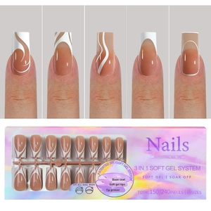 French tip press-on nails set with 3-in-1 soft gel system and minimalist line art
