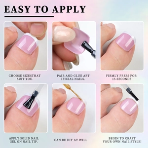 Kit de faux ongles de pieds French avec gel solide et pinceau pour application pédicure DIY