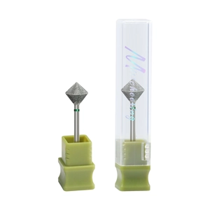 Diamond nail drill bit with green ring and square base for professional manicure shaping