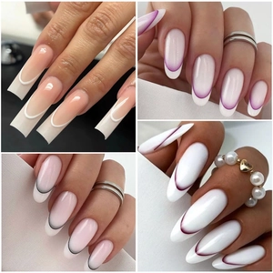 French gradient nail stickers set with square, round, and pointed tips in multiple colors