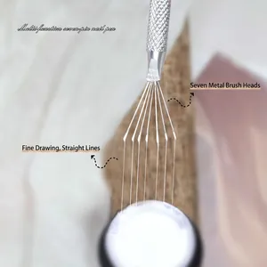 Multi-functional nail art pen with seven metal bristles for pulling gel and silk textures