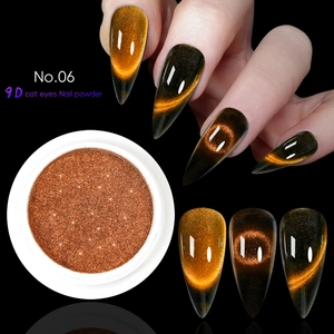 Macro shot of 9D Cat Eye Nail Powder No.06 showing magnetic bronze shimmer on stiletto nails