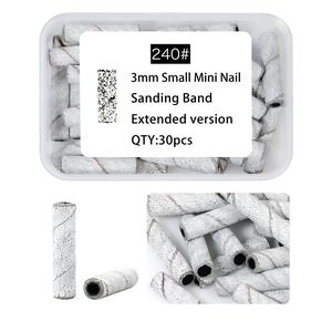 Detailed view of 3mm sanding bands 240 grit for nail drills with stainless steel axis