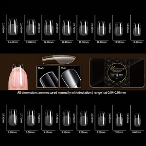 Tableau des tailles avec 16 dimensions de faux ongles courts trapézoïdaux semi-dépolis