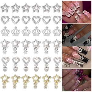 Nail Art Charms 3D Alloy Rhinestone Star Heart Crown Pendants DIY Manicure Decorations Sparkling Jewelry Accessories