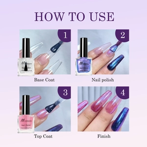 Guide en quatre étapes pour vernis à ongles caméléon avec base, couleur et top coat