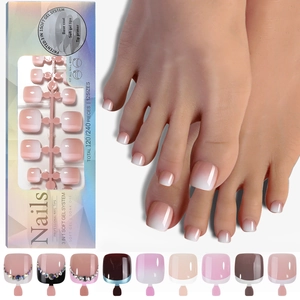 Ongles De Pieds À Presser Ombré Français Mat Strass Gel Souple Soak Off Faux Ongles De Pieds Pour Femmes DIY