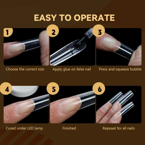 Tutoriel étape par étape pour poser des faux ongles transparents avec colle et lampe UV