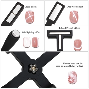 5-in-1 magnetic nail art tool creating cross and flower patterns for cat eye gel polish