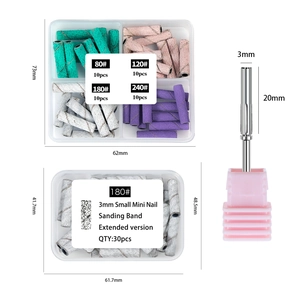 Mini nail sanding bands set with stainless steel mandrel in assorted grit sizes