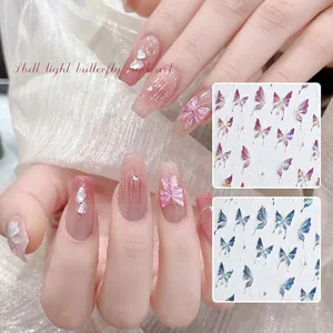 Pegatinas 3D para uñas de mariposas iridiscentes con efecto concha y acabado aurora