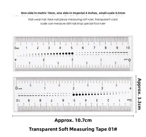 Detailed view of dual-scale transparent soft ruler for measuring nail art size