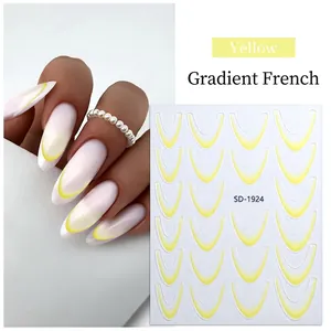 Detail of yellow French gradient nail stickers model SD-1924 with application effect