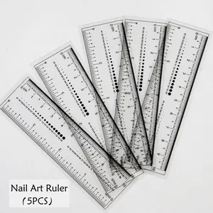 Set of 5 transparent soft rulers for nail size measurement with dual scales in cm and inches