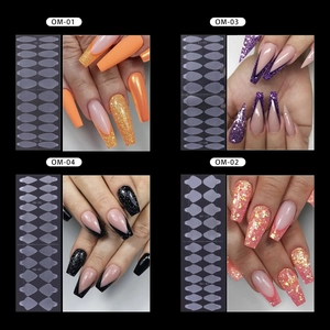 Clear long trapezoid nail extension molds set with four glitter and French styles
