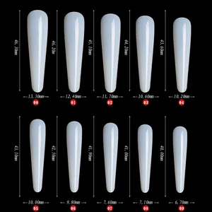 Größentabelle mit 10 Breiten für lange rautenförmige Sarg-Nagelspitzen in Schwarz