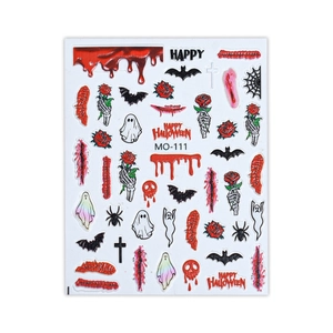 3D Halloween nail art stickers with pink pumpkins, skulls, and spooky gothic designs