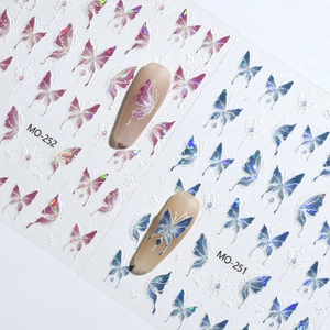 Pegatinas 3D holográficas de mariposas para uñas con acabado iridiscente MO-251 MO-252