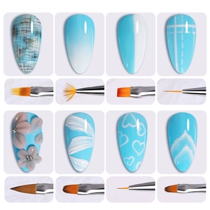 8-piece professional nail art brush set for ombre, liner, and flower painting designs