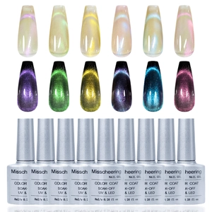 Blue Tears cat eye gel polish set with 9 silver bottles and sparkling magnetic nail swatches