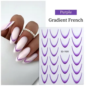 Detail view of purple gradient French style nail stickers model SD-1926 for DIY manicure
