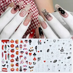 Halloween Nail Stickers 3D Embossed Self Adhesive Decals Pumpkin Skull Ghost Bat Spider Web Horror Party Decorations