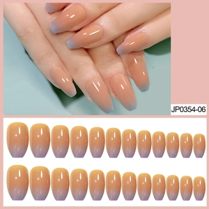 Glossy Gradient Press On Nails French Ombre Nude Khaki Fake Nails Ballerina Coffin Artificial Nails For Women