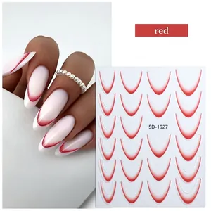 Detail view of red French gradient nail stickers SD-1927 with application display