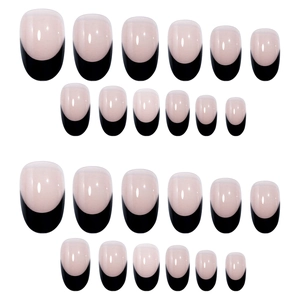 Faux ongles amande couleur chair avec pointes noires, kit complet de 24 pièces élégantes