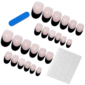Kit de faux ongles french nude et noir avec lime et patchs adhésifs inclus de 24 pièces