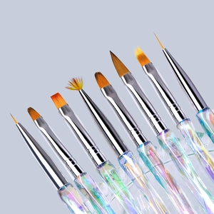 8-piece professional nail art brush set with laser acrylic handles and gradient bristle tips