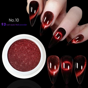 Close-up of red 9D cat eye nail powder No.10 showing intense magnetic shimmer effect