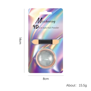 High-quality 9D magnetic cat eye nail powder set with sponge applicator and holographic packaging