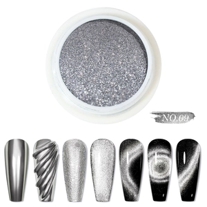 Detailansicht von silbernem NO.09 5D Magnet-Katzenaugen-Nagelpulver mit Metallic-Effekten