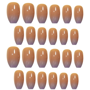 24-piece short coffin press-on nails with brown and purple gradient polished finish