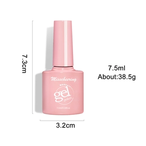 Translucent nude pink gel nail polish bottle with precise size and weight measurements