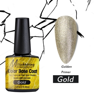 Detailed macro view of Misscheering 7.5ml gold glitter base coat for crackle gel nails