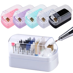 Professional Nail Drill Bit Storage Box With Cleaning Brushes Plastic Dustproof Transparent Lid Manicure Tool Organizer