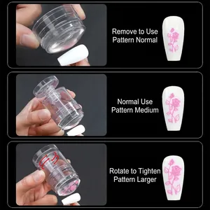 Rotatable nail art stamper with clear silicone for adjustable pattern sizes on nails