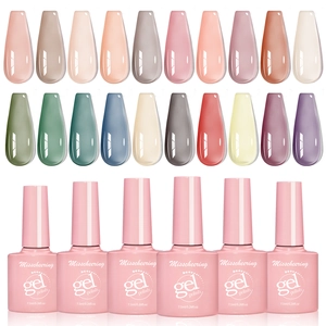 Set of 6 nude pink gel polishes and 20 popular icy tea jelly color nail swatches